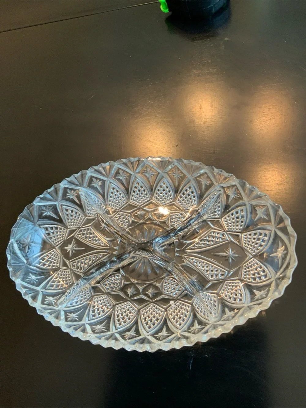 Vintage 1960’s divided clear glass appetizer tray star deco art Marked France